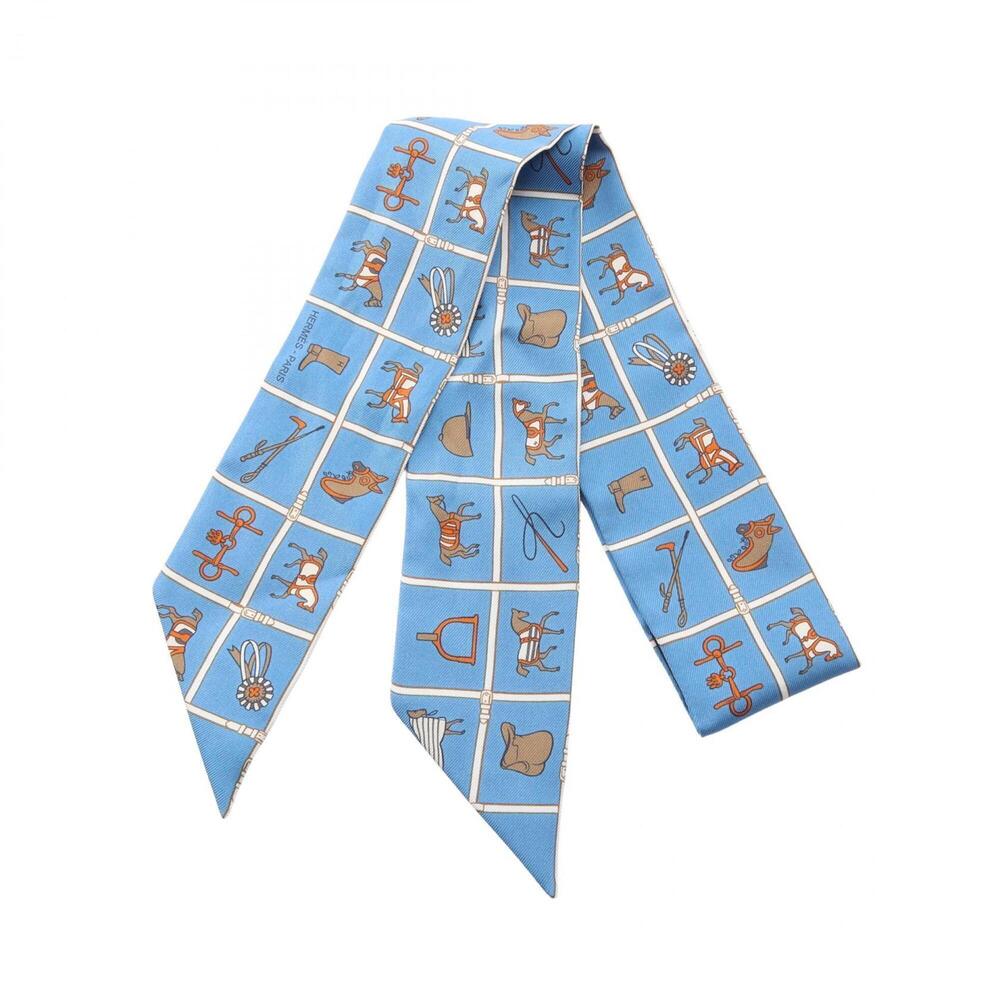 Hermes Twilly Couvertures et Tenues de Jour Scarf Muffler Silk Women's Blue M...